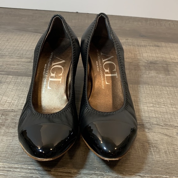 AGL black leather stacked heel shoes size 38 1/2 - Picture 2 of 10